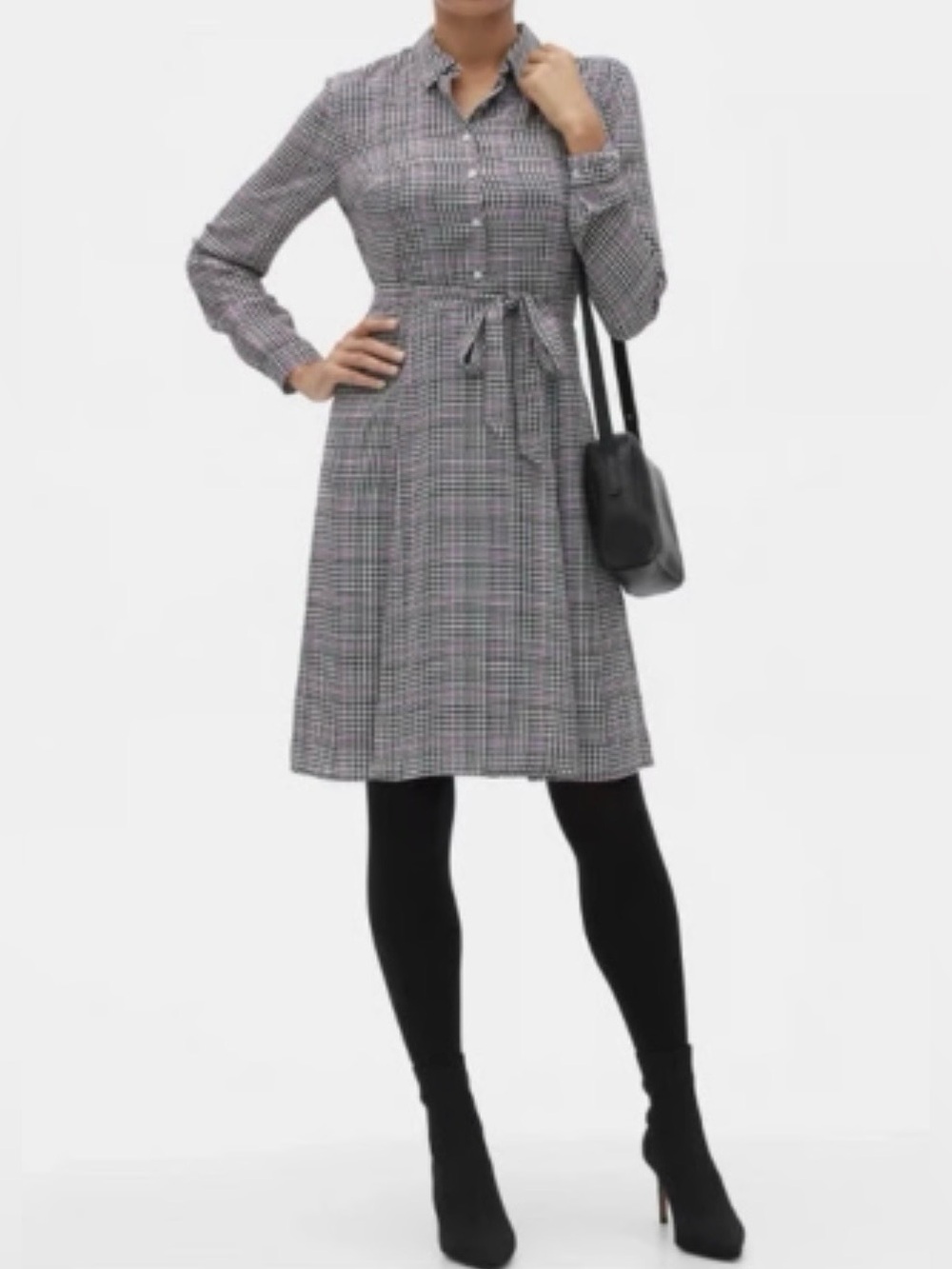 Banana Republic Size 4 Houndstooth Button Front Dress w/ Belt